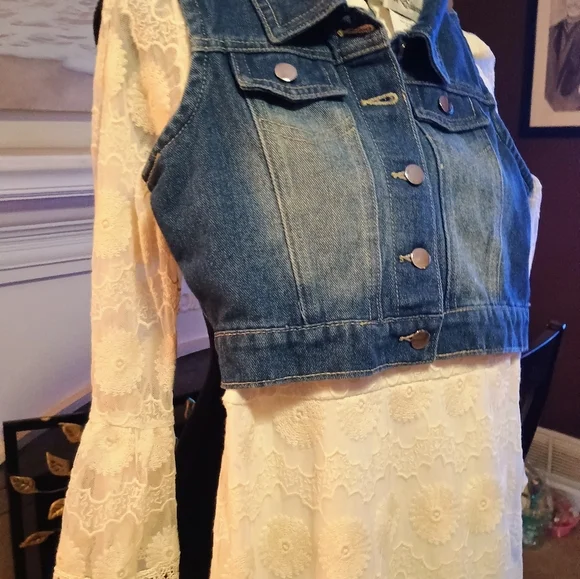 Rare Editions Gold Embellished Sundress Sleeveless Casual Jean Lace New - Picture 3 of 8